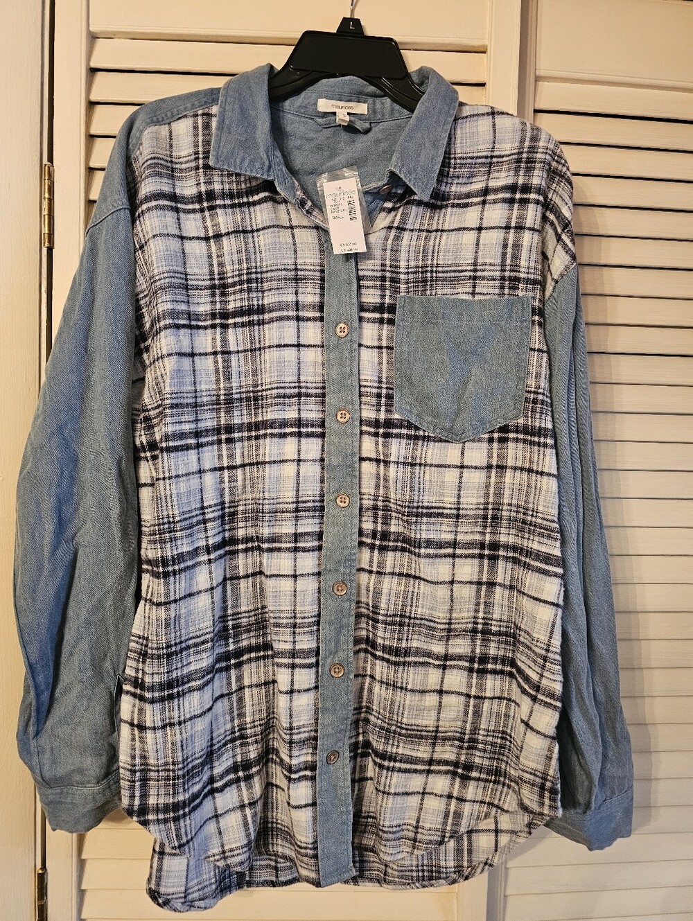NWT SZ SM MAURICES DENIM & FLANNEL BUTTON DOWN TOP